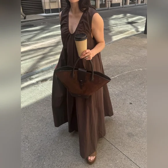 Dissh Gabby Bitter Choc Oversized Cotton Midi Dress - Picture 5 of 16